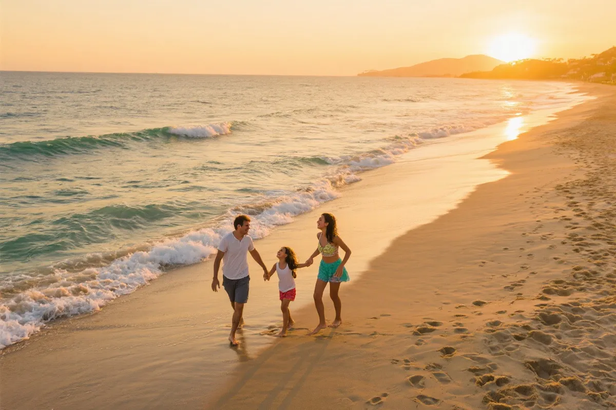 墨西哥海滩家庭度假，日落与海风